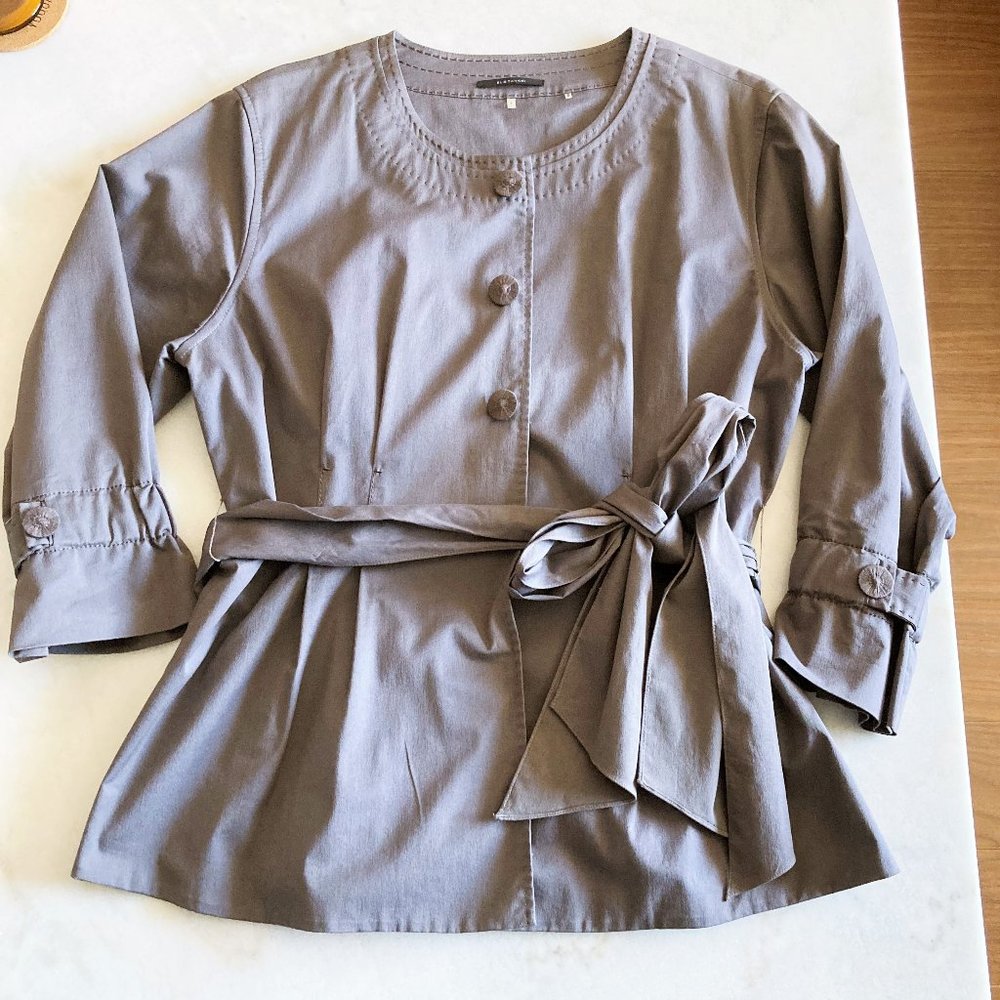 Elie Tahari peplum jacket with 3/4 sleeves, grey / purple, optional belt